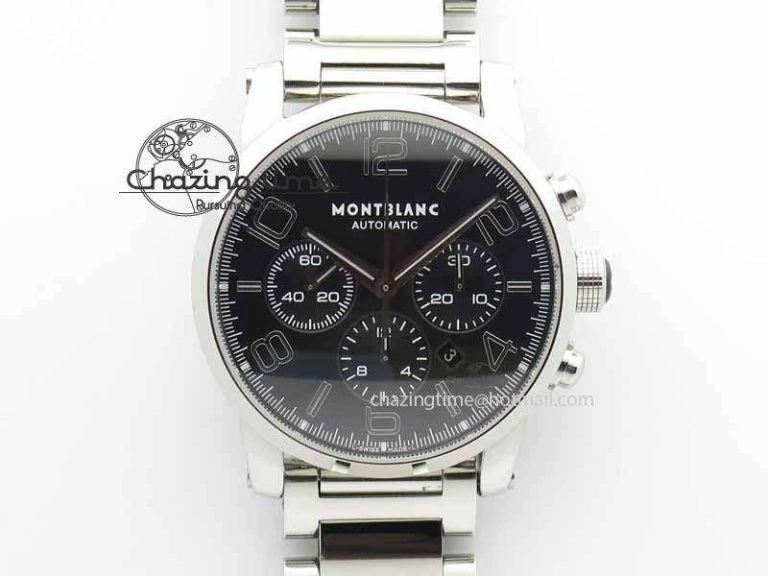 Montblanc Timewalker Chrono SS Black Dial Red 30 Sub Dial On SS Bracelet A7750