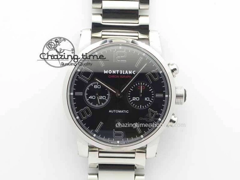 Montblanc Timewalker Chrono SS Black Dial Red 30 Sub Dial On SS Bracelet A7750