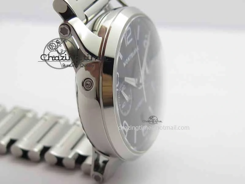 Montblanc Timewalker Chrono SS Black Dial Red 30 Sub Dial On SS Bracelet A7750