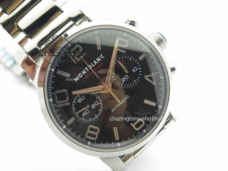 Montblanc Timewalker Chrono SS Black Dial Red 30 Sub Dial On SS Bracelet A7750