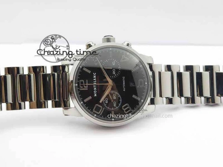Montblanc Timewalker Chrono SS Black Dial Red 30 Sub Dial On SS Bracelet A7750