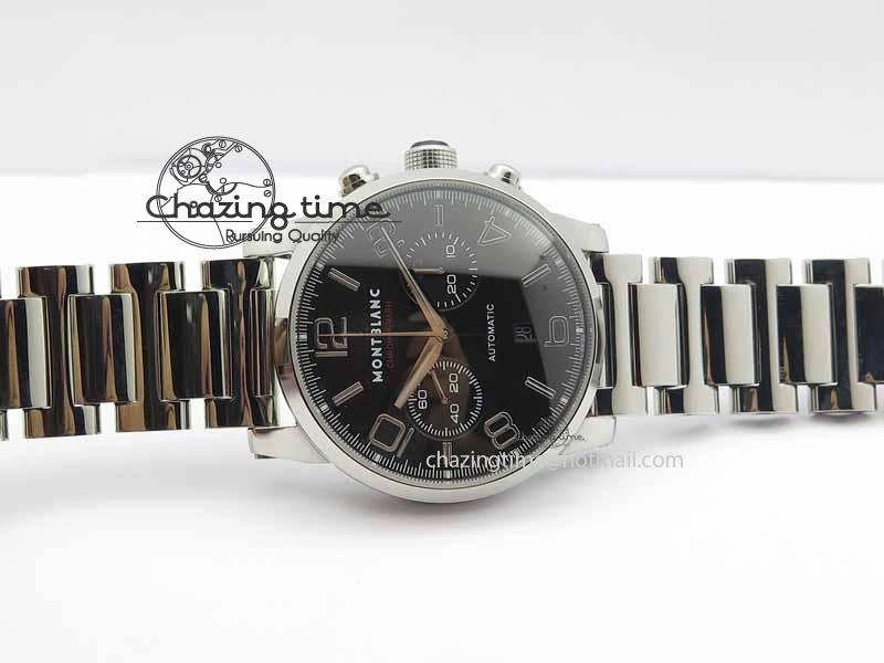 Montblanc Timewalker Chrono SS Black Dial Red 30 Sub Dial On SS Bracelet A7750