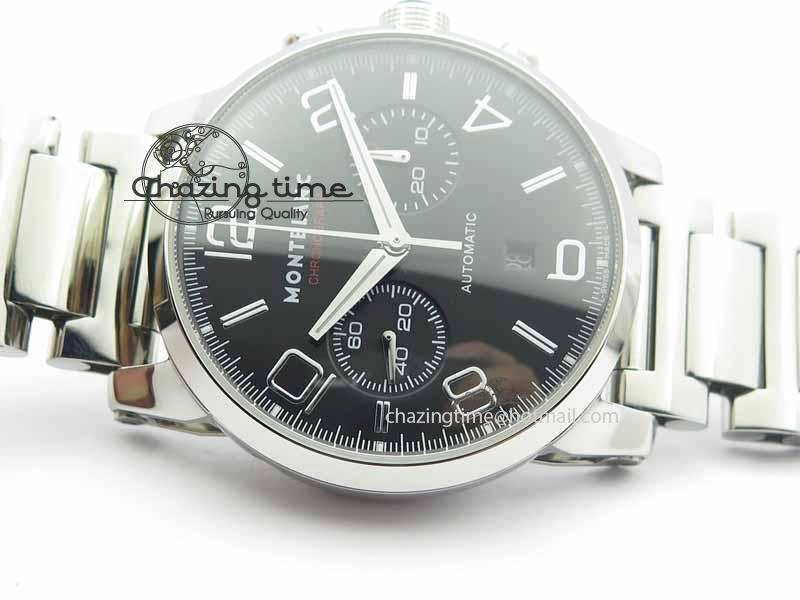 Montblanc Timewalker Chrono SS Black Dial Red 30 Sub Dial On SS Bracelet A7750