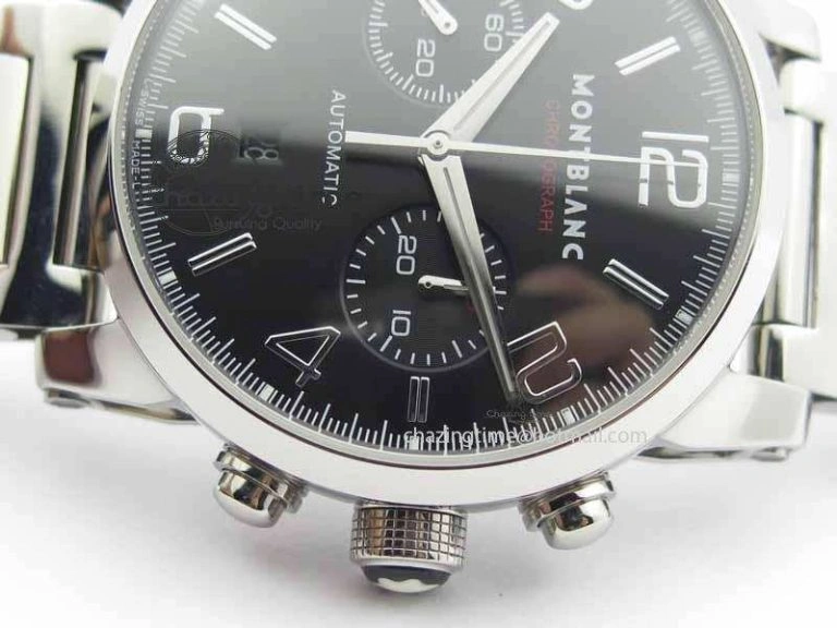 Montblanc Timewalker Chrono SS Black Dial Red 30 Sub Dial On SS Bracelet A7750