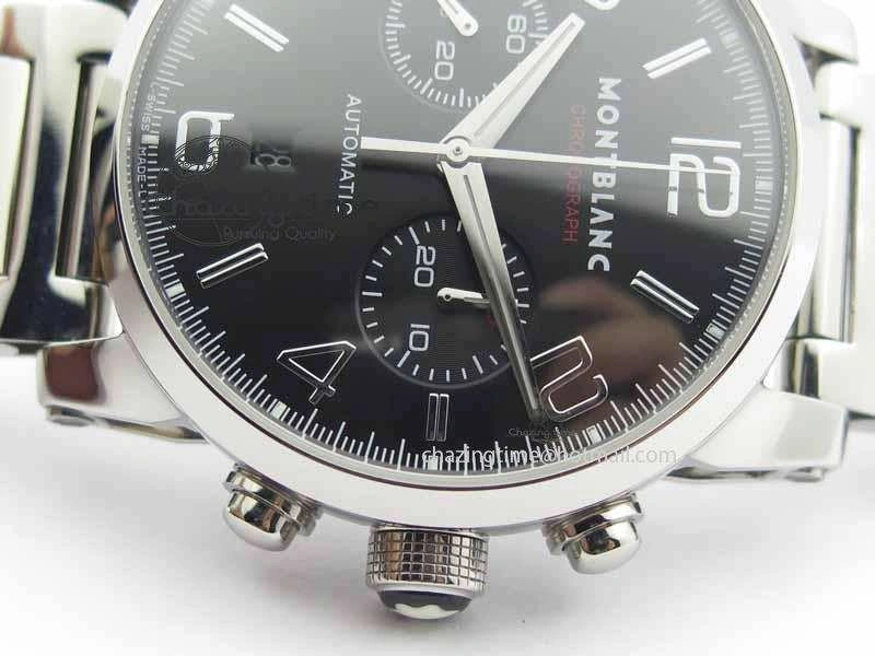 Montblanc Timewalker Chrono SS Black Dial Red 30 Sub Dial On SS Bracelet A7750