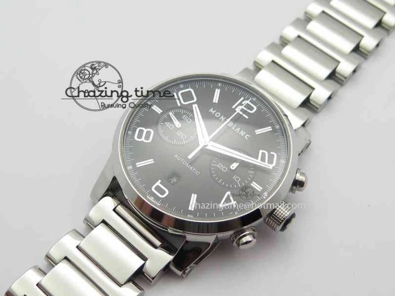 Montblanc Timewalker Chrono SS Black Dial Red 30 Sub Dial On SS Bracelet A7750