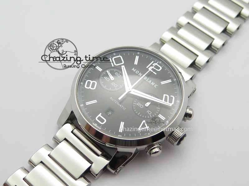 Montblanc Timewalker Chrono SS Black Dial Red 30 Sub Dial On SS Bracelet A7750