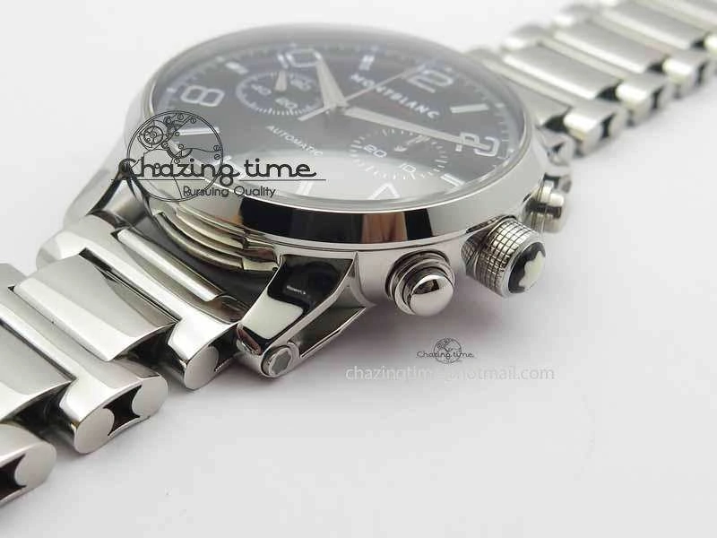 Montblanc Timewalker Chrono SS Black Dial Red 30 Sub Dial On SS Bracelet A7750