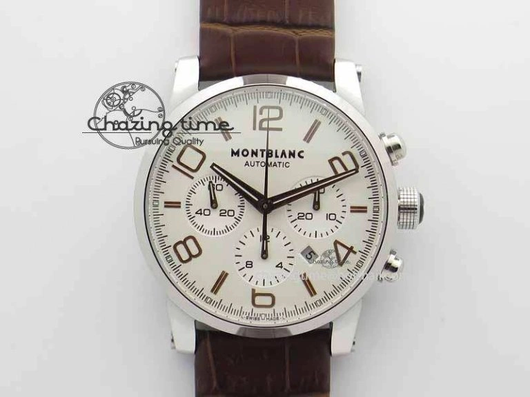 Montblanc Timewalker Chrono SS Black Dial Red 30 Sub Dial On SS Bracelet A7750