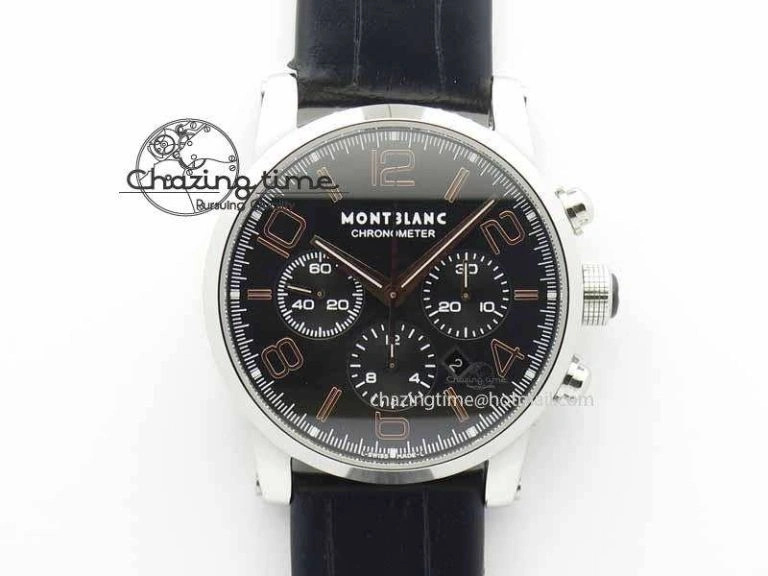 Montblanc Timewalker Chrono SS Black Dial Red 30 Sub Dial On SS Bracelet A7750