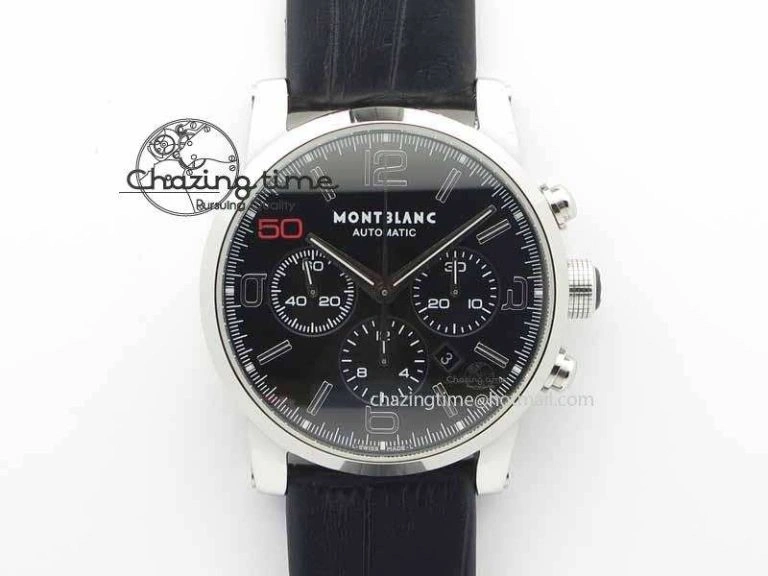 Montblanc Timewalker Chrono SS Black Dial Red 30 Sub Dial On SS Bracelet A7750