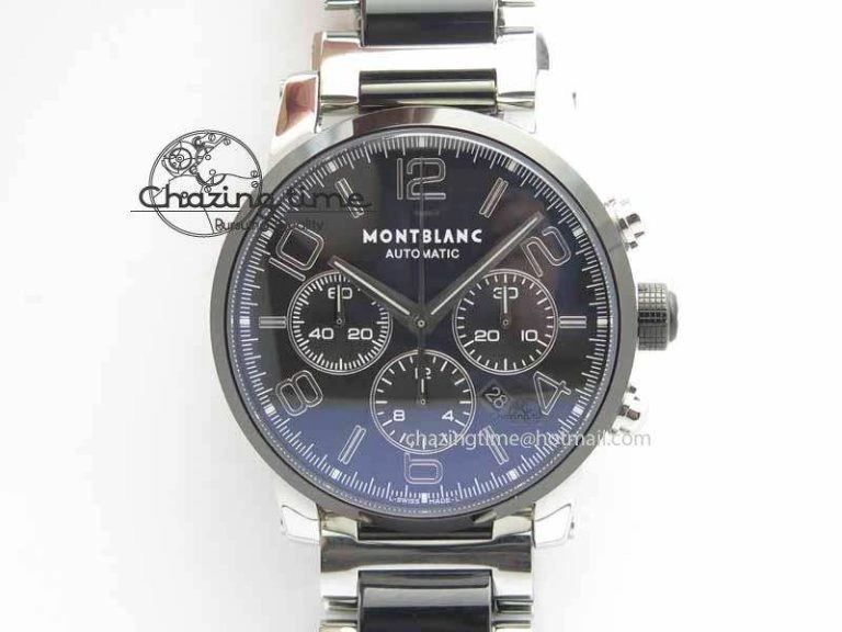 Montblanc Timewalker Chrono SS Black Dial Red 30 Sub Dial On SS Bracelet A7750