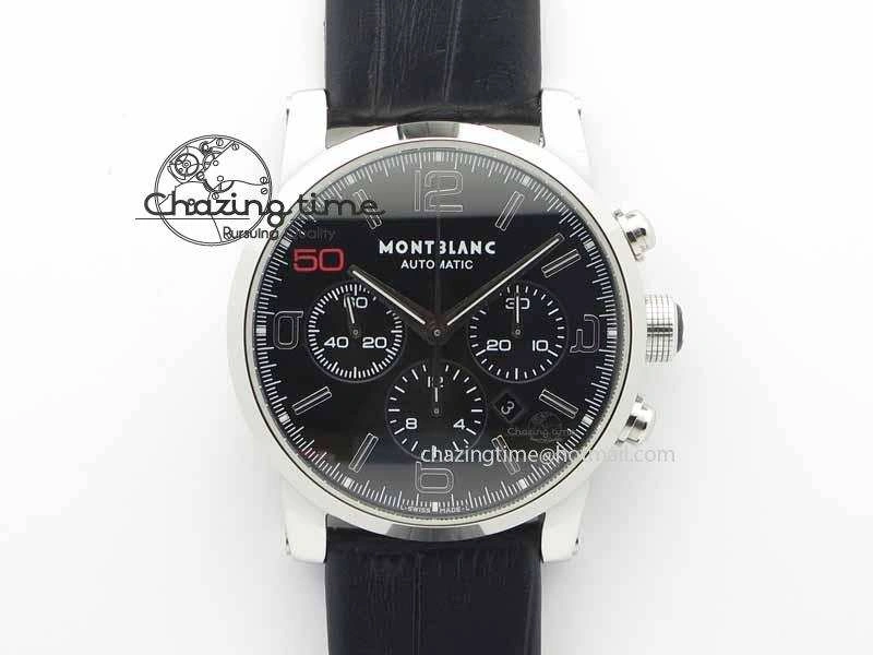 Montblanc Timewalker Chrono SS Black Dial Red 50 On Leather Strap A7750