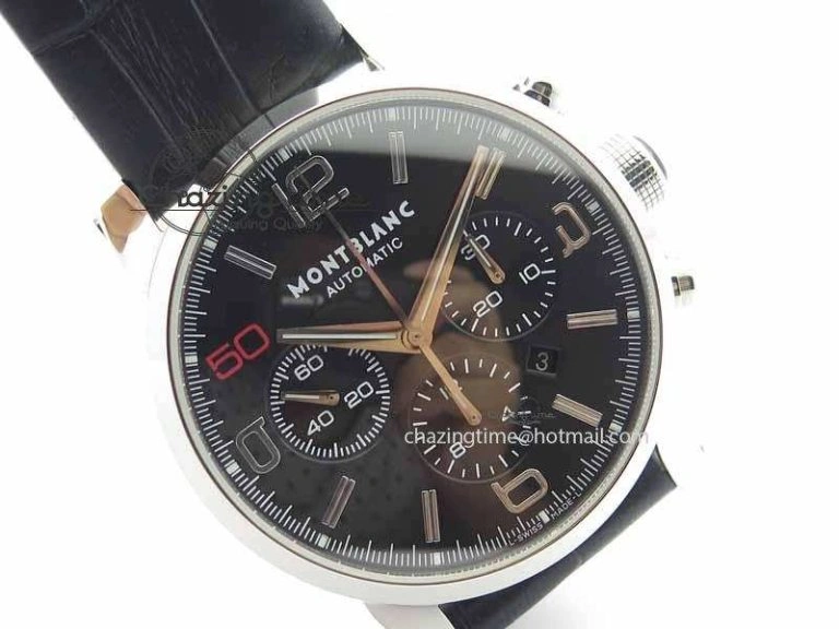 Montblanc Timewalker Chrono SS Black Dial Red 50 On Leather Strap A7750