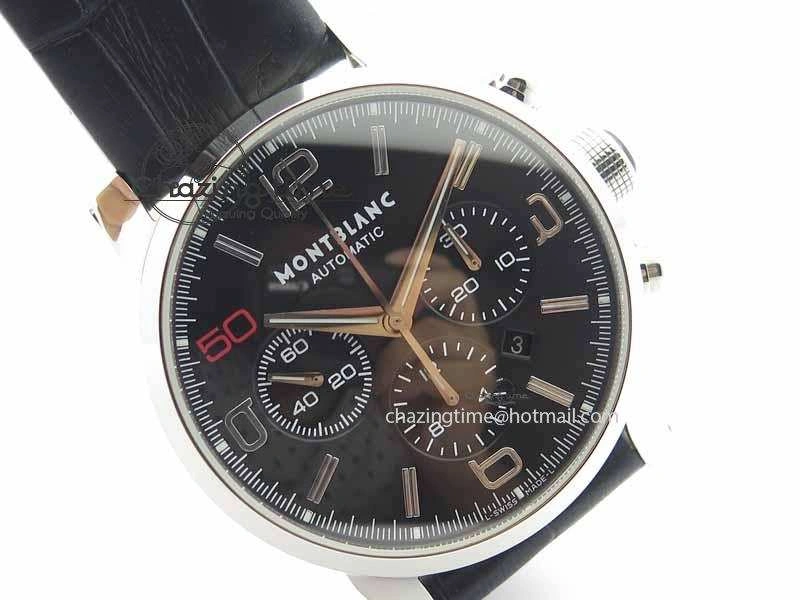 Montblanc Timewalker Chrono SS Black Dial Red 50 On Leather Strap A7750