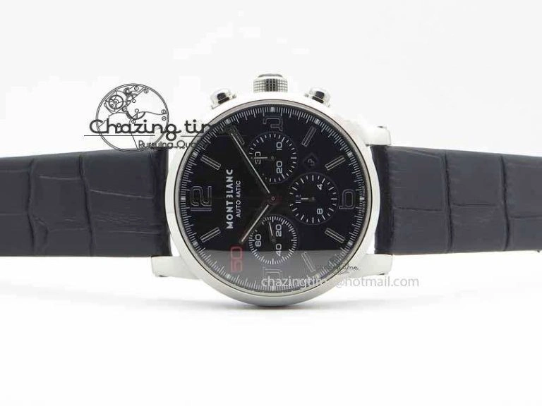 Montblanc Timewalker Chrono SS Black Dial Red 50 On Leather Strap A7750
