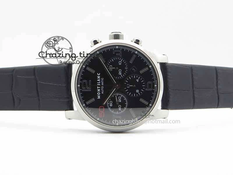 Montblanc Timewalker Chrono SS Black Dial Red 50 On Leather Strap A7750