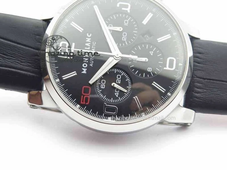 Montblanc Timewalker Chrono SS Black Dial Red 50 On Leather Strap A7750