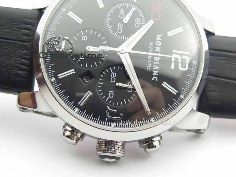 Montblanc Timewalker Chrono SS Black Dial Red 50 On Leather Strap A7750