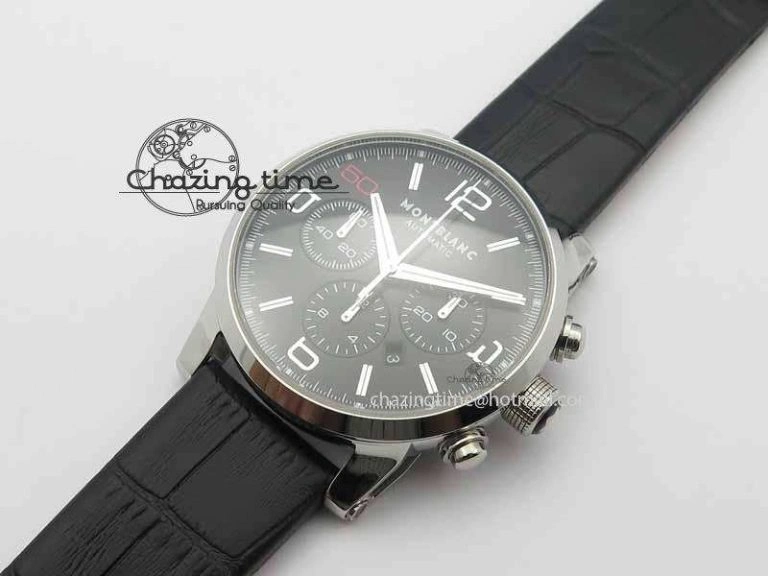 Montblanc Timewalker Chrono SS Black Dial Red 50 On Leather Strap A7750