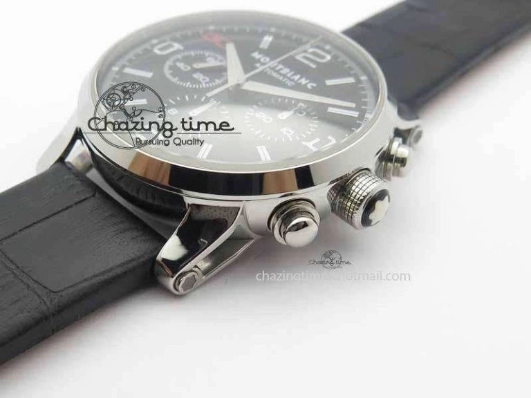 Montblanc Timewalker Chrono SS Black Dial Red 50 On Leather Strap A7750