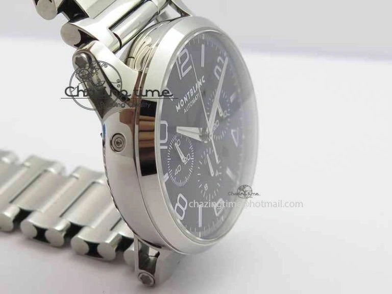Montblanc Timewalker Chrono SS Black Dial Silver Numerals On SS Bracelet A7750