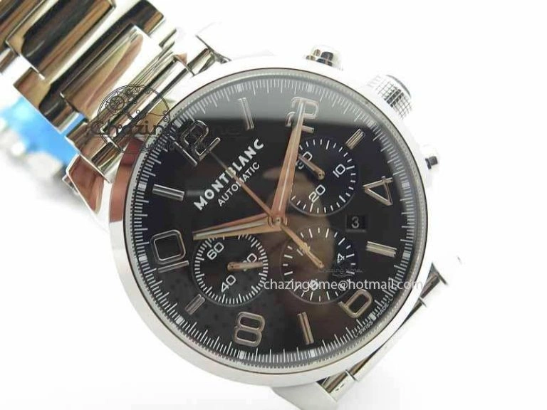 Montblanc Timewalker Chrono SS Black Dial Silver Numerals On SS Bracelet A7750