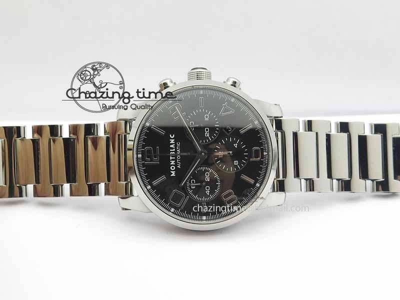 Montblanc Timewalker Chrono SS Black Dial Silver Numerals On SS Bracelet A7750