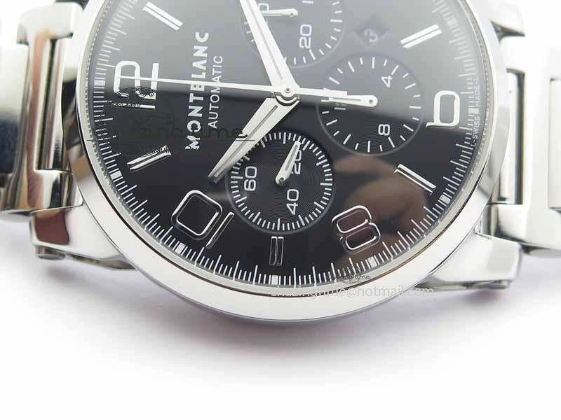 Montblanc Timewalker Chrono SS Black Dial Silver Numerals On SS Bracelet A7750