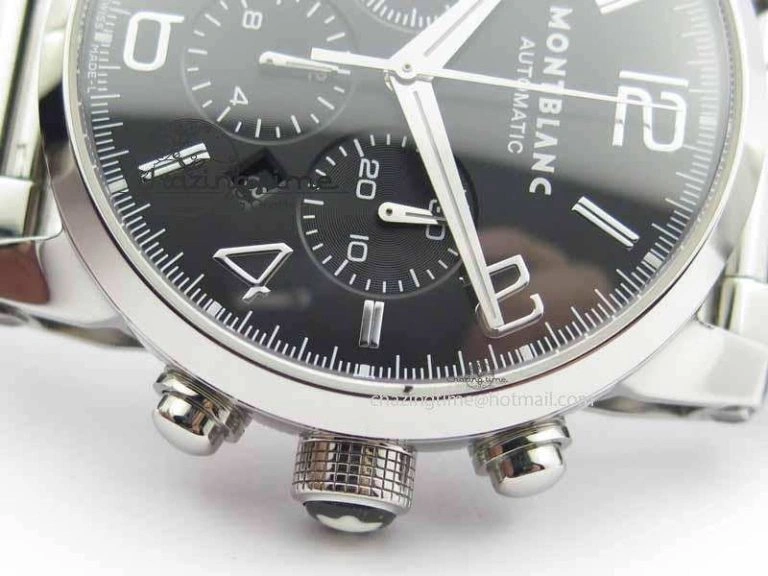 Montblanc Timewalker Chrono SS Black Dial Silver Numerals On SS Bracelet A7750