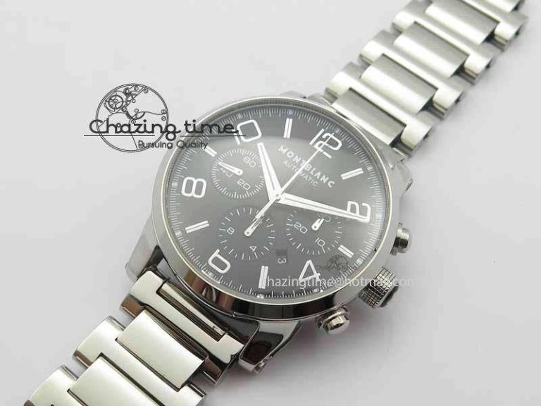 Montblanc Timewalker Chrono SS Black Dial Silver Numerals On SS Bracelet A7750