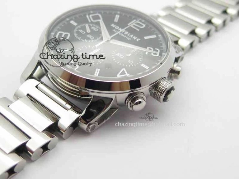 Montblanc Timewalker Chrono SS Black Dial Silver Numerals On SS Bracelet A7750