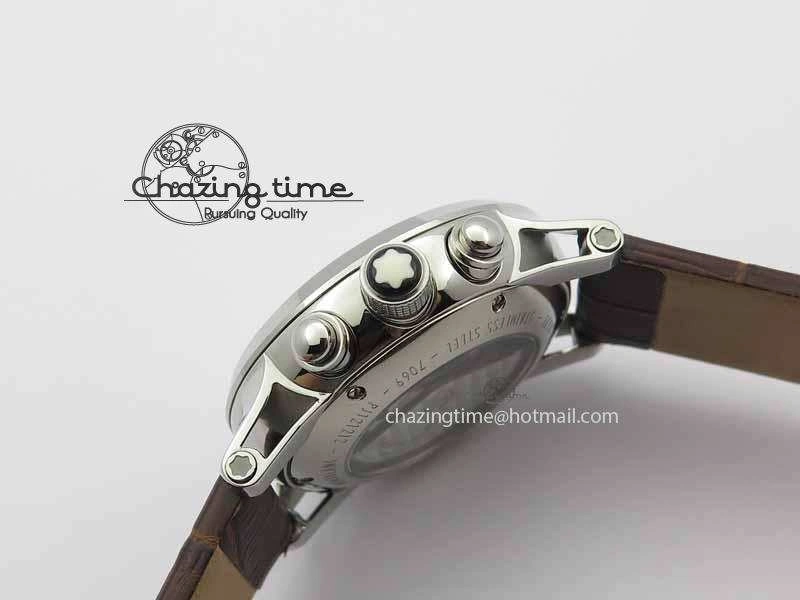 Montblanc Timewalker Chrono SS White Dial RG Numerals On Leather Strap A7750