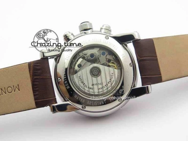 Montblanc Timewalker Chrono SS White Dial RG Numerals On Leather Strap A7750