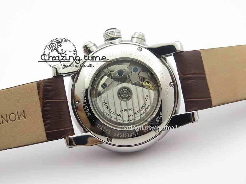 Montblanc Timewalker Chrono SS White Dial RG Numerals On Leather Strap A7750