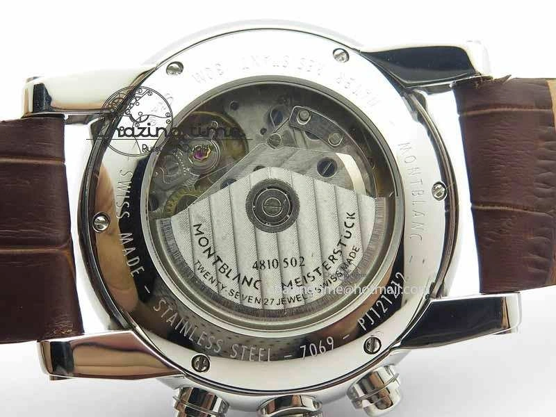 Montblanc Timewalker Chrono SS White Dial RG Numerals On Leather Strap A7750