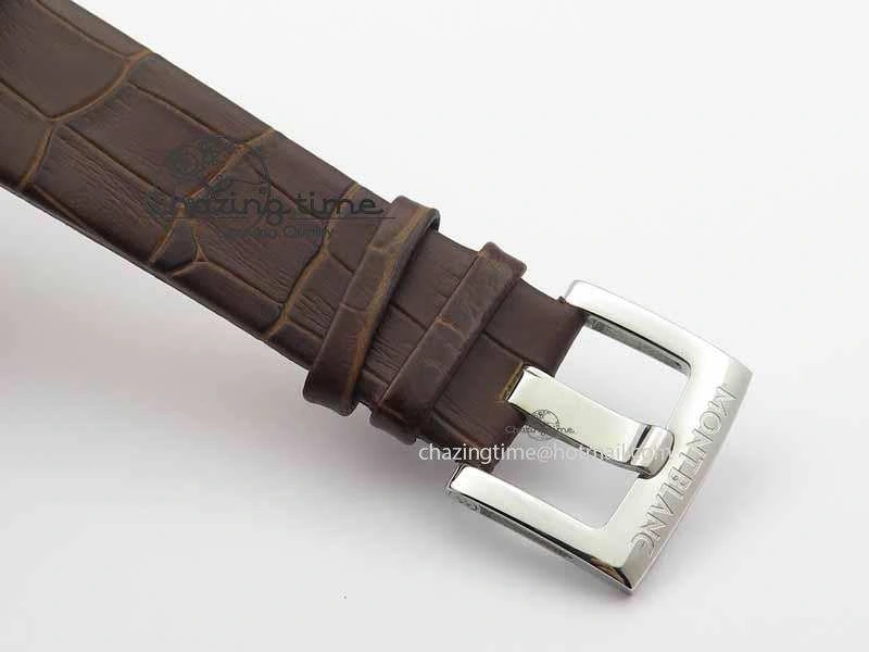 Montblanc Timewalker Chrono SS White Dial RG Numerals On Leather Strap A7750