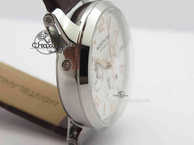 Montblanc Timewalker Chrono SS White Dial RG Numerals On Leather Strap A7750