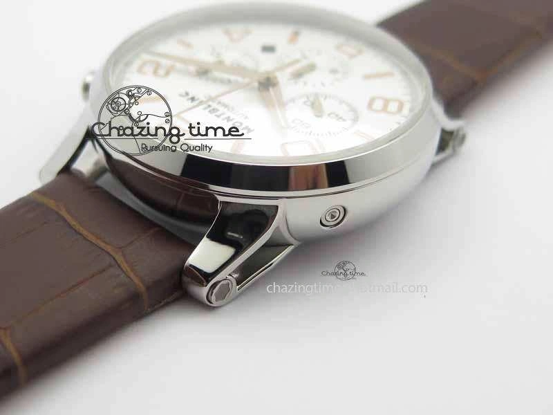 Montblanc Timewalker Chrono SS White Dial RG Numerals On Leather Strap A7750