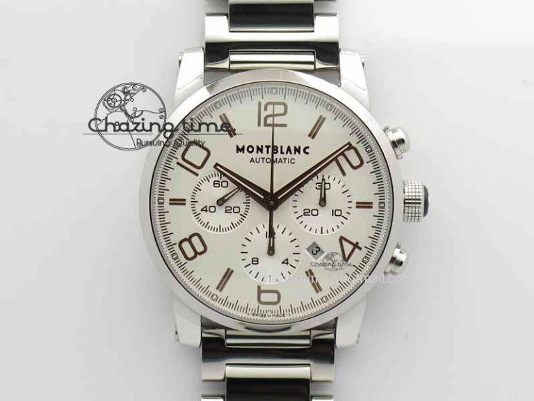 Montblanc Timewalker Chrono SS White Dial RG Numerals On SS Bracelet A7750