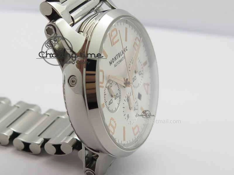 Montblanc Timewalker Chrono SS White Dial RG Numerals On SS Bracelet A7750