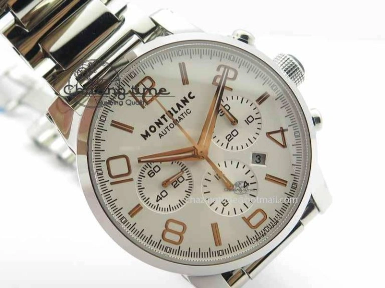 Montblanc Timewalker Chrono SS White Dial RG Numerals On SS Bracelet A7750