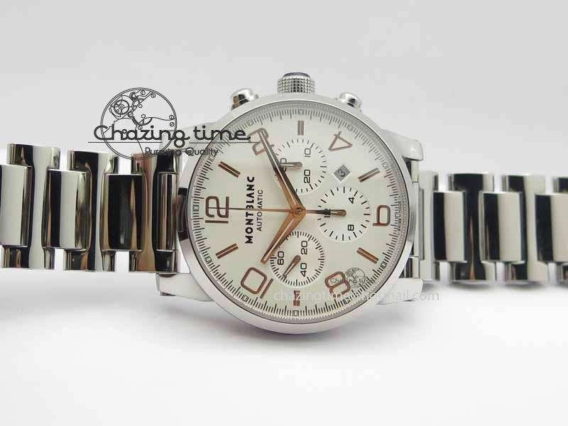 Montblanc Timewalker Chrono SS White Dial RG Numerals On SS Bracelet A7750