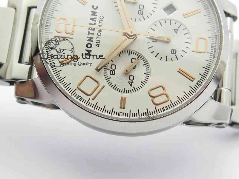 Montblanc Timewalker Chrono SS White Dial RG Numerals On SS Bracelet A7750