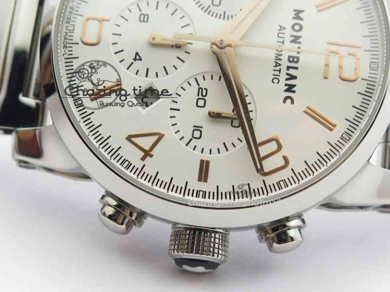 Montblanc Timewalker Chrono SS White Dial RG Numerals On SS Bracelet A7750