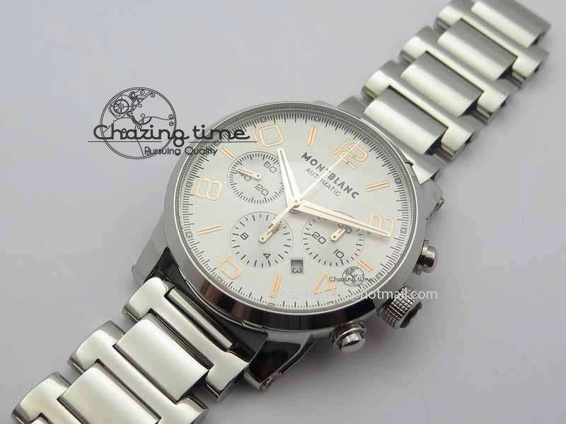 Montblanc Timewalker Chrono SS White Dial RG Numerals On SS Bracelet A7750