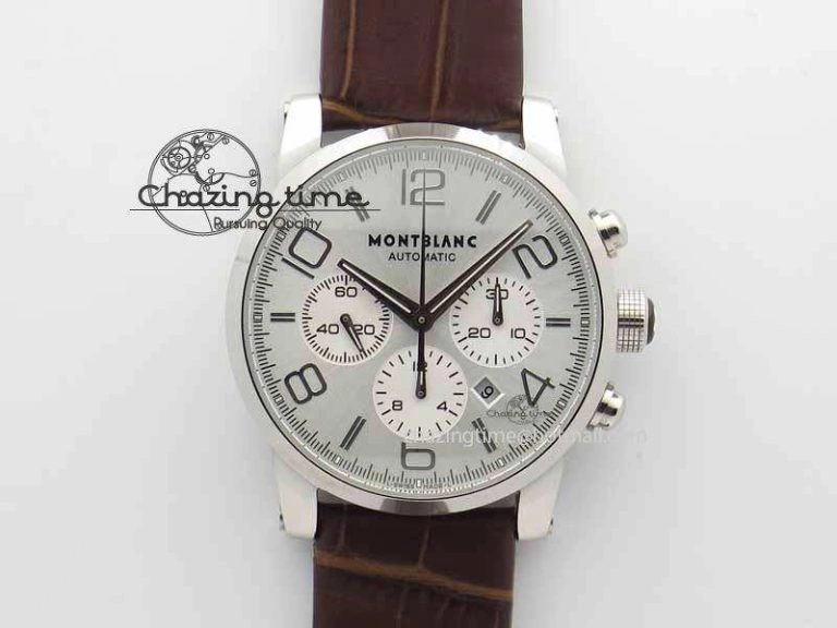 Montblanc Timewalker Chrono SS White Dial RG Numerals On SS Bracelet A7750