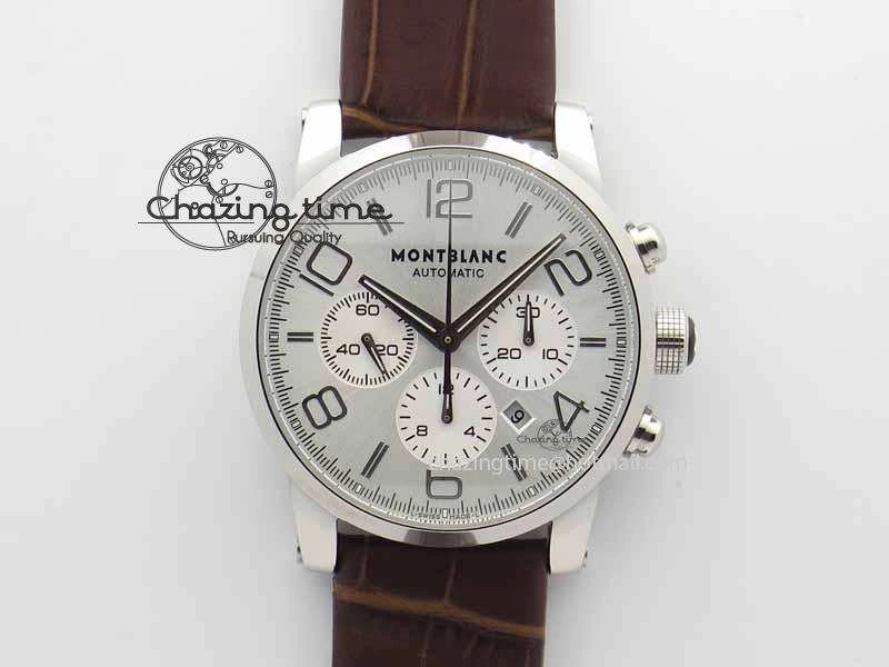 Montblanc Timewalker Chrono SS White Dial Silver Numerals On Leather Strap A7750