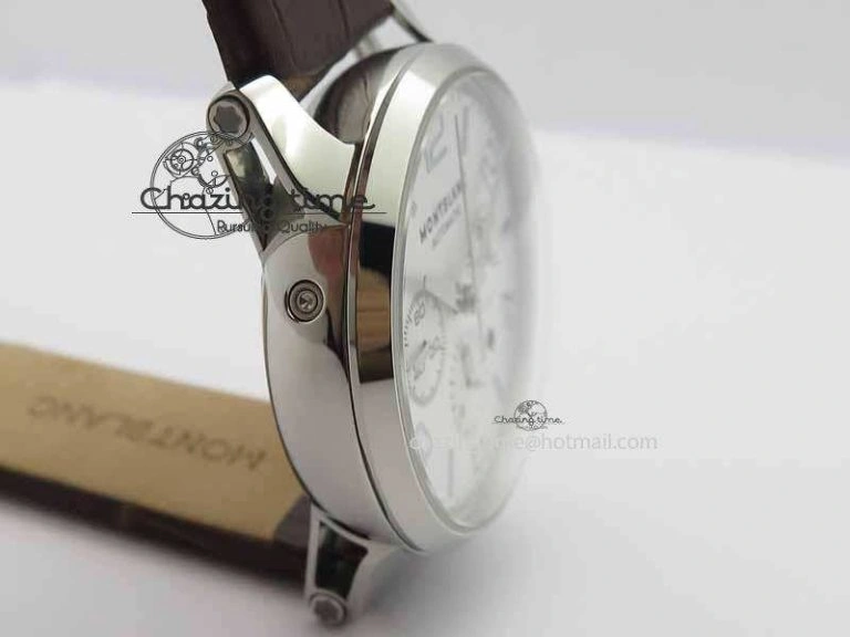 Montblanc Timewalker Chrono SS White Dial Silver Numerals On Leather Strap A7750