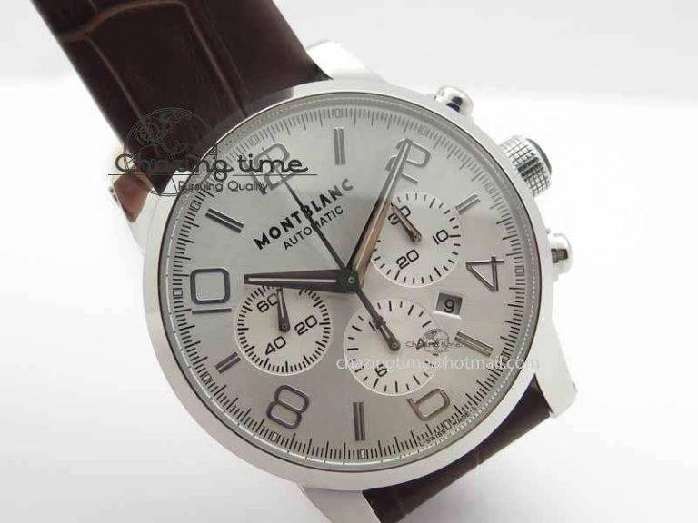 Montblanc Timewalker Chrono SS White Dial Silver Numerals On Leather Strap A7750